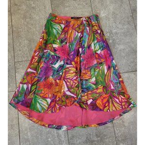 Lauren Ralph Lauren Black Label Vibrant Multicolor Tropical Midi Skirt Sz 6